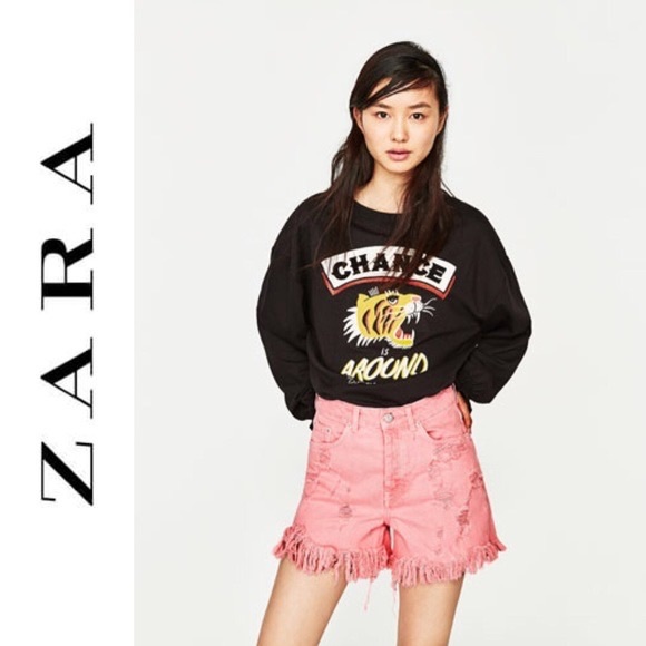 Zara Pants - Zara bright pink distressed high rise denim shorts